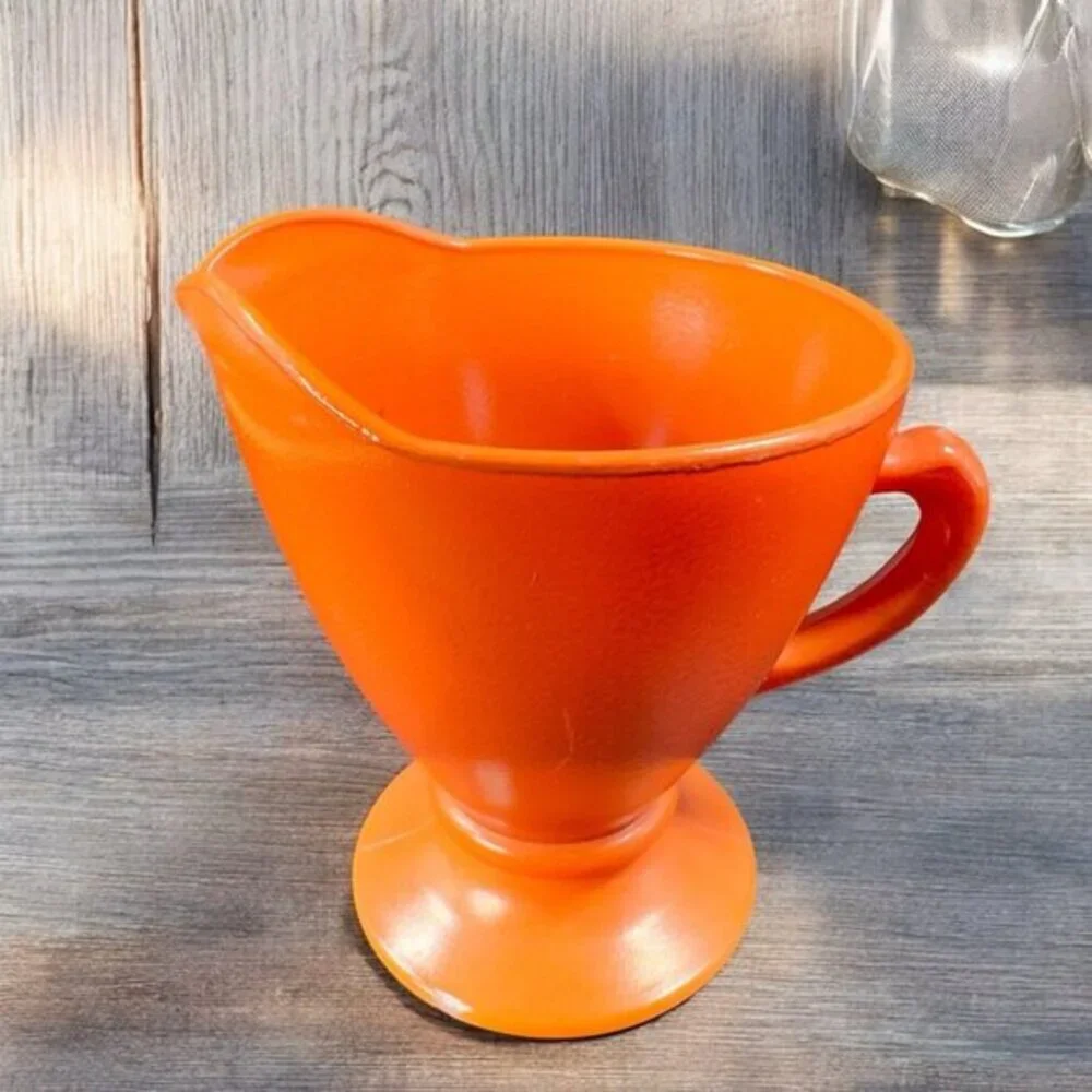 Vintage Hazel Atlas Glass Sugar And Creamer Set Marked‎ Kitchenware Orange Glaze